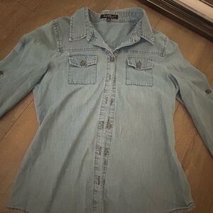 Velvet Heart Sky Blue Casual Denim Button Up